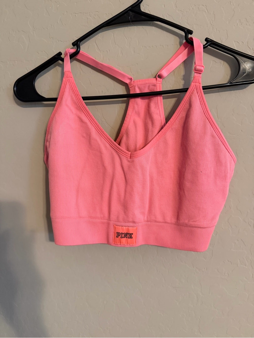 PINK Victoria's Secret Coral Pink Ribbed Racerback Bralette